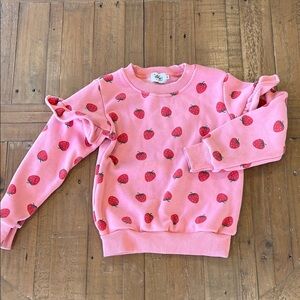 Lola & the boys Pink Strawberry Print ruffled shoulder crewneck sweatshirt 8